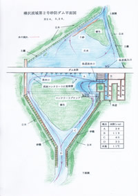 楓沢流域2号スリットダム周辺の植生図